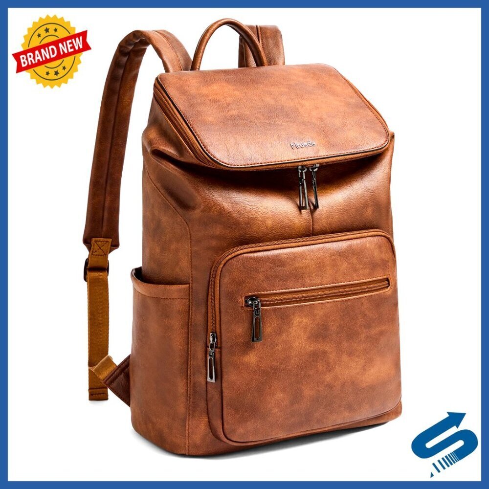 Leather Laptop Backpack Vegan Casual Travel Daypack Work College Chic